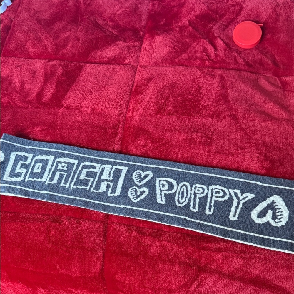 Coach Poppy Navy & White Logo Knit Scarf with Heart Motifs